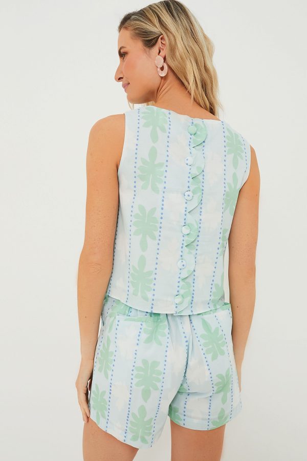 Cool Blue Cabana Stripe Scalloped Short Set Supply