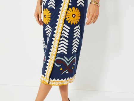 Navy Peony Loren Wrap Skirt For Sale