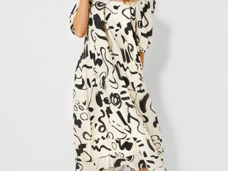 Black and White Ink Line Waverly Dress Online now