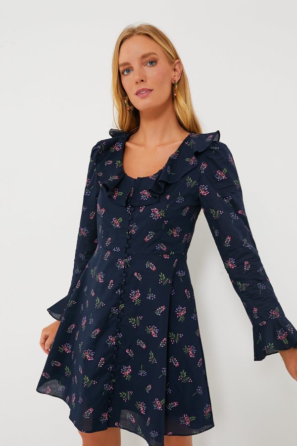 Navy Floral Ruffle Neck Norah Mini Dress Online now