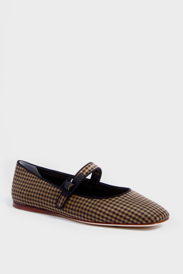 Black and Brown Check Ginger Flats Online now