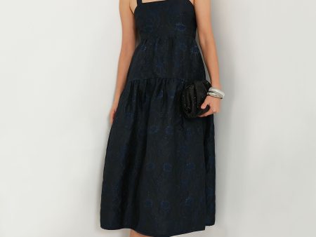 Black Navy Jacquard Victoria Midi Dress Online Sale