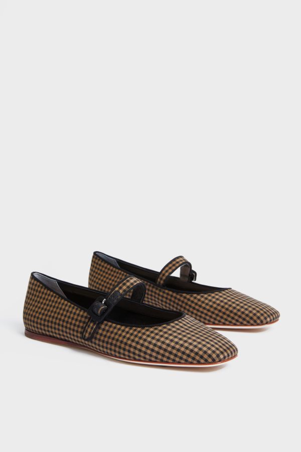 Black and Brown Check Ginger Flats Online now