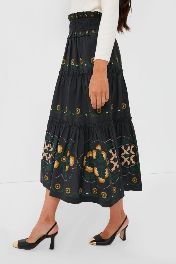 Black Perle Print Tiered Skirt Discount