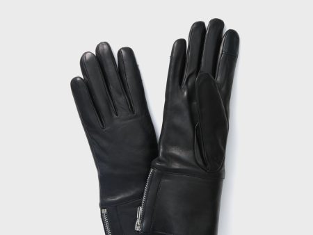 Black Touch Tech Leather with Shearling Cuff Gloves Online