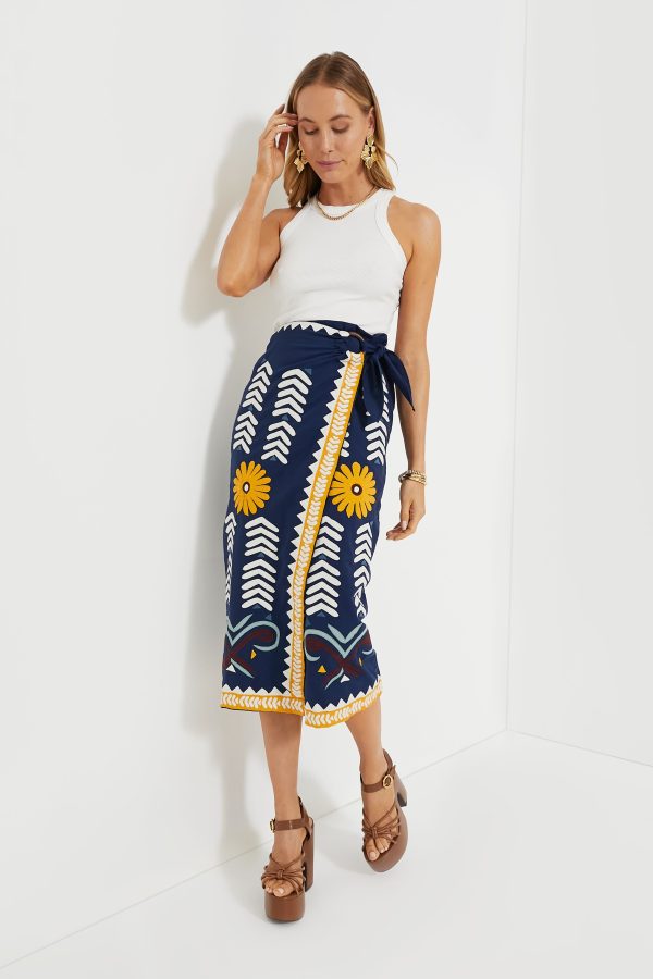 Navy Peony Loren Wrap Skirt For Sale