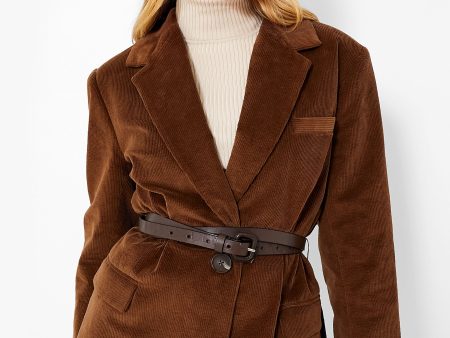 Brown Cooper Corduroy Long Sleeve Blazer with Leather Belt Supply