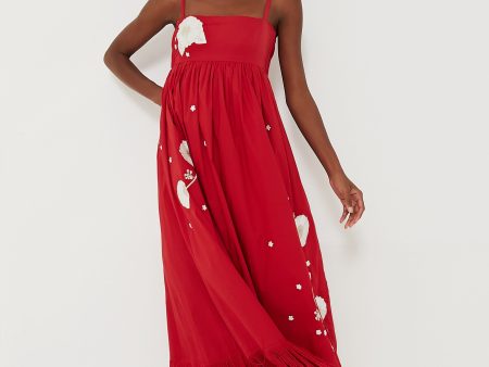 Venetian Red with Embroidery Gavin Midi Dress Online Sale