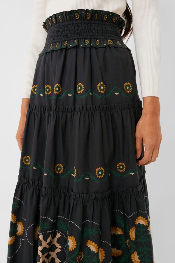 Black Perle Print Tiered Skirt Discount