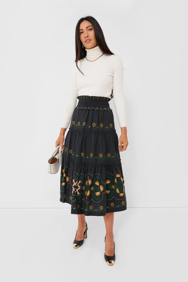 Black Perle Print Tiered Skirt Discount