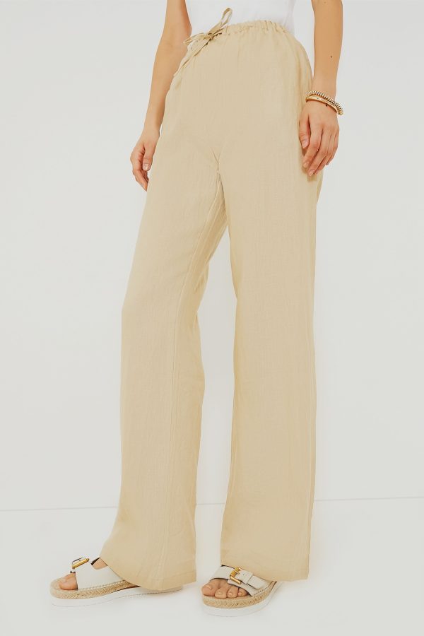 Beige Linen Drawstring Pants Discount