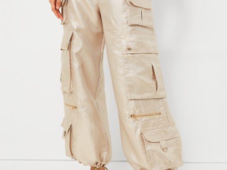 Rose Gold Metallic Cargo Pants Online Hot Sale