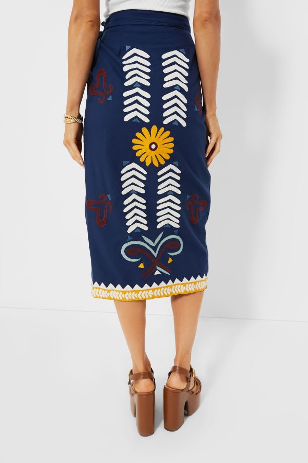 Navy Peony Loren Wrap Skirt For Sale