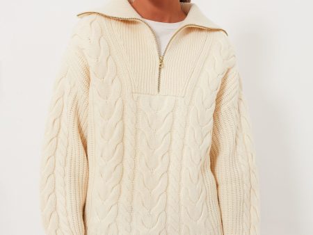 Winter White Daria Half Zip Cable Knit Discount