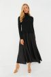 Black Frances Long Sleeve Satin Combo Midi Dress For Sale