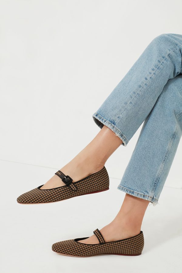 Black and Brown Check Ginger Flats Online now