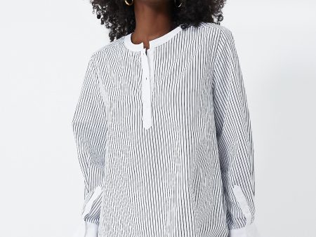 White and Navy Pinstripes Zoe Popover Tunic For Sale