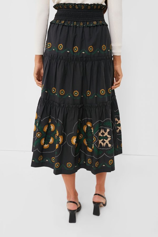 Black Perle Print Tiered Skirt Discount